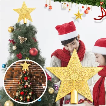 5.9 İnç Noel Ağacı Düz Yıldız Topper Altın Noel Dekorasyon Simli Ağacı-Üst Yıldız Altın Glitter Noel Ağacı Süsler