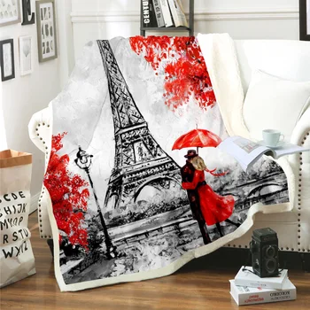 Paris Kulesi Battaniye Fransız Tarzı Atmak Battaniye Aşk Kalp Flanel Polar Battaniye Kızlar için Yumuşak Peluş Battaniye Kanepe Kanepe