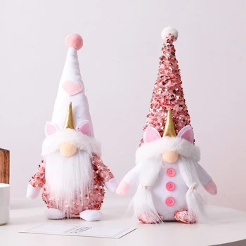 1 adet Noel Meçhul Cüce Gnome Bebek Pembe Sequins Unicorn Bebek Süsleri Yeni Yıl Noel Partisi Ev Dekorasyonu Çocuklar Hediyeler