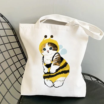 Tote Çanta omuz çantaları Kızlar için Moda Alışveriş Çantası Kawaii Kediler Sevimli Hayvan Çanta alışveriş çantası keten çantalar Çanta Rahat Kız