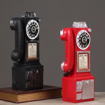 Retro Arama Ödemeli Telefon Modeli Klasik Görünüm Vintage Döndür telefon kulübesi Ev Dekor Süsleme Reçine El Sanatları Dekoratif Telefonlar Hediyeler