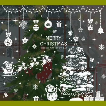 Noel Cam Çıkartmaları Noel Baba Geyik Kardan Adam Elektrostatik Etiket Mutlu yılbaşı dekoru Ev İçin Noel Süsler Navidad