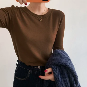 Uzun kollu tişörtler Kalın Kendinden ısıtmalı Dip Gömlek kadın Sonbahar ve Kış sıcak Üst T-shirt Kadın uzun kollu