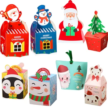 1 takım Noel şeker kutusu hediye keseleri Noel Geyik Noel Baba DIY Çerez Şeker Paketleri 2021 Merry Christmas Partisi Dekorasyon