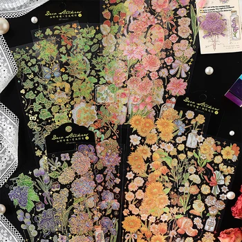 Journamm 3 adet / paket 3D Yaldız Zanaat Çiçek ve Bitki PET Sticker DIY Scrapbooking Kolaj Önemsiz Günlüğü DIY Kesim Dekor Çıkartmalar