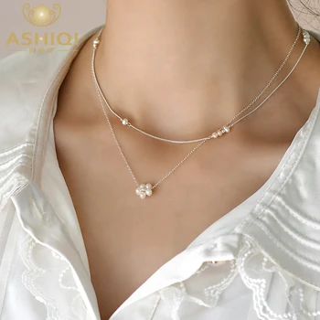 ASHIQI doğal tatlı su incisi Çiçek Kolye Kolye 925 Ayar Gümüş moda takı Kadınlar için