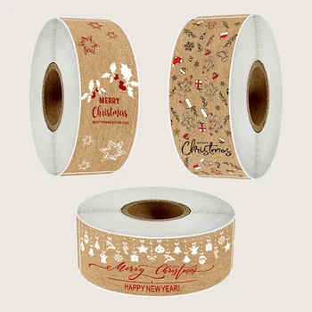 150 adet/rulo Merry Christmas Çıkartmalar Kraft kağıt noel hediyesi Ambalaj Etiketleri Zarflar Kartları Sarma pişirme Dekorasyon