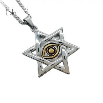 Siyah Şövalye 2 ton Yıldız David göz kolye kolye Paslanmaz çelik Heksagram Yahudi David yıldız kolye dini BLKN0609