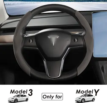 Süet direksiyon kılıfı için Özel Fit Tesla Modeli 3 Y 2017-2022 Kaymaz Tekerlek Koruyucu Kapak Nefes Araba Aksesuarı