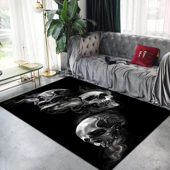 Ev Dekor 3D Desenli Alan Mat Dikdörtgen Kafatası Halı Siyah Modern kaymaz Alan Kilim dekoratif zemin matı Kürklü Mat Tapis