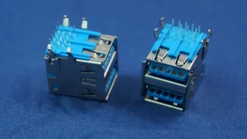 100 adet / grup USB 3.0 soket tip A çift USB Bağlantı Noktaları dişi 90 derece priz sağ açı delikten 18 iletişim mavi ücretsiz gemi