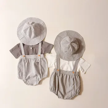Bebek Erkek Giyim Seti 2022 Yaz Bebek Pamuklu Ekose Yenidoğan Çocuk Giysileri Takım Elbise 3 adet Doğum Günü Partisi Kostüm 0-1 Yıl Hediye