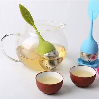 Sıcak Satış Çay Demlik araçları Yaprak Silikon Gıda Sınıfı yapmak çay poşeti filtre 5 renkler Paslanmaz Çelik Çay Süzgeçler