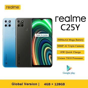 Realme için C25Y 4GB 128GB Küresel Sürüm Smartphone 6.5 