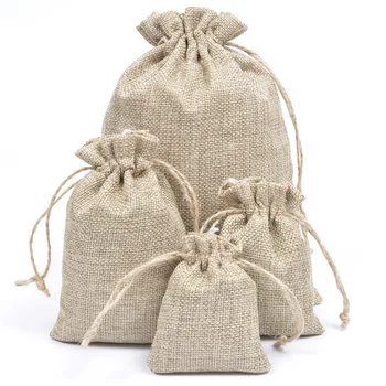 10 adet/grup Çok Boyutlu Doğal Keten Çuval Bezi Çanta Jüt hediye çantası İpli hediye kulplu çanta Hediye Paketleme Parti Şeker Torbaları