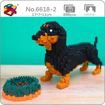 PZX 6618-2 Hayvan Dünya Dachshund Köpek Pet bebek maması Kase Modeli DIY Mini Elmas Blokları Tuğla Yapı Oyuncak Çocuklar için hiçbir Kutu