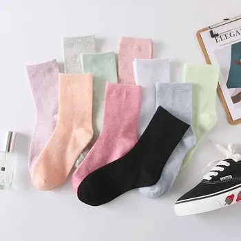 10 adet = 5 pairs Pamuk Sonbahar Sıcak Katı Örgü Uzun Ucuz Çorap Kadınlar için Kış Güz Kız Bayanlar Festivali Öğrenci Hediyeler