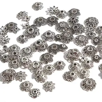 50-100 adet Tibet Antik Gümüş Renk çiçekli boncuk Uç Kapakları Takı Yapımı Bulguları İğne DIY Aksesuarları Toptan