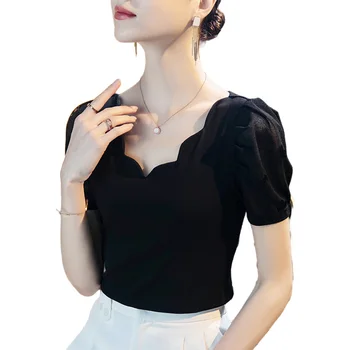 Kadın Tişörtü Kısa kollu bayan giyim Siyah beyaz T-Shirt Kızlar için V YAKA yaz giysileri Tasarım Kadın giysileri