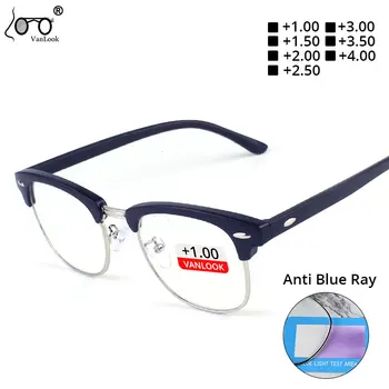 Okuma gözlüğü mavi ışık koruma Metal dikdörtgen gözlük çerçeveleri erkekler kadınlar optik gözlük+1.00+1.50+4.00