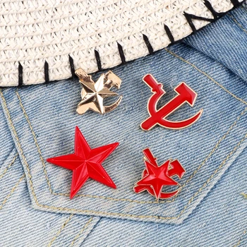 Kırmızı Altın Renk Yıldız Sovyet Sembolü Metal Broş Yaratıcı Orak Çekiç Beş Köşeli Yıldız SSCB CCCP Pimleri Ceket Yaka Rozetleri Takı