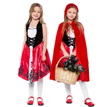 Cadılar bayramı Küçük Kırmızı başlıklı kız Kostüm Çocuklar İçin Fantasia Çocuk Kız Performans Cosplay Film karakter süslü elbise