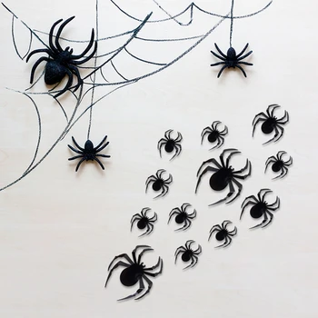 12pcs/Halloween Parti Dekorasyon Halloween Ev Korkunç Sahte Örümcek Malzemeleri İçin PVC Korkunç Örümcek Duvar Çıkartmalar set 
