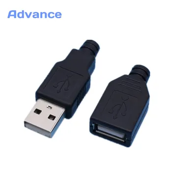 1 Çift USB Konektörü Erkek ve Dişi DIY 2.0 Mikro Ücretsiz Kargo Konnektörleri Şarj Soketi mikro usb Fiş Kuyruk Siyah Plastik Kapak