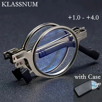 1 Adet Mavi Anti-ışık okuma gözlüğü Erkekler Metal Katlanabilir Presbiyopi Gözlük Çerçeve soğutma gözlükleri Kasa +1.0 +2.0 +3.0 +4.0