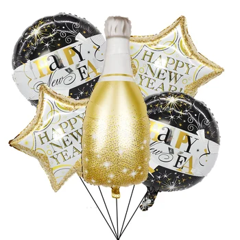 5 adet / grup Büyük Boy şampanya şişesi Alüminyum Folyo Balonlar 18 inç Baskılı Topları Mutlu Yeni Yıl Doğum Günü Dekorasyon Parti Malzemeleri