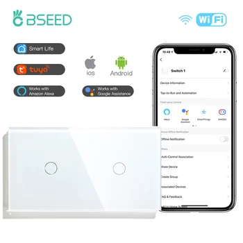 BSEED 2Gang Wifi Dokunmatik Anahtarları tuya Akıllı Anahtarı Kablosuz Google Ev Akıllı Yaşam Alexa Uzaktan Kumanda Cam Panel AB Standart
