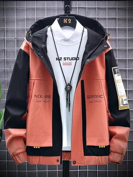 Ilkbahar Sonbahar Artı Boyutu erkek Ceket Kapşonlu Rüzgarlık Palto Moda Mektubu Baskılı Patchwork Dış Giyim günlük ceketler 8XL