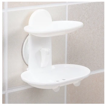 Duş Banyo için Çift Sabunluk Güçlü Emiş Sabunluk Bardak Tepsisi (Beyaz)