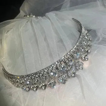 Lüks AAA Kübik Zirkonya Prenses Taç Kristal Gelin Tiaras Gelin Kafa Rhinestone Pageant Diadem Düğün saç aksesuarları