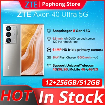 ZTE Axon 40 Ultra 40ultra 5G Cep Telefonu 6.8 inç esnek Kavisli Kamera Altında Snapdagon 8 Gen 1 Ocat Çekirdek 64MP Üçlü Kameralar
