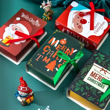 20 Adet Kitap Şekli Merry Christmas Şeker Kutuları Çanta Noel Noel Baba Hediye Kutusu Parti Dekorasyon Malzemeleri Noel kurabiye kutusu