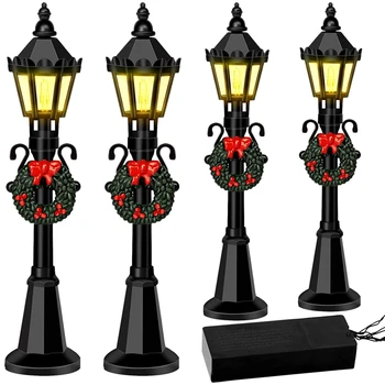Noel Mini Sokak Lambası Modelleri, 4 Adet Mini Sokak Lambası Dollhouse Sokak Lambası, Mikro Peyzaj Peri Bahçe Aksesuarları