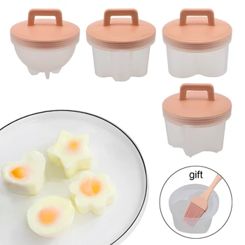 Mutfak Pişirme Aracı Tencere Bakeware Aracı Yumurta Kalıp Kapaklı Fırça Plastik yumurta kaynatıcı Sevimli yumurta pişiricisi 4 adet / takım