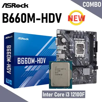 ASRock B660M-HDV + i3 12100F Kiti DDR4 64GB LGA 1700 Intel Core M. 2 PCIe 4.0 Anakart Seti Placa-mãe 1700 Masaüstü Mikro ATX Yeni