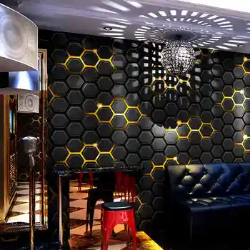 KTV Duvar Kağıdı Duvar Kaplaması 3D Stereo Müzik Bar Dekor Flaş Teknolojisi Anlamda Oyun Odası duvar kağıdı Altıgen Yeşil Mavi Mor