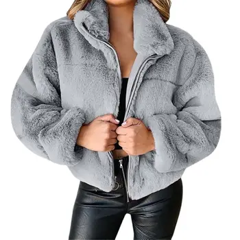 5XL Sonbahar Kış Kadın Faux Kürk Ceket Sıcak Yumuşak fermuarlı ceket Bayanlar Kürklü Oyuncak Ceket Palto Rahat Yumuşak Peluş Sıcak Giyim