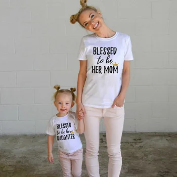 Mübarek Olmak Onun Anne Kızı Baskılı Aile Eşleştirme T-shirt Anne Çocuk Gömlek Bebek Bodysuit anneler Günü için Hediye Aile Giyim
