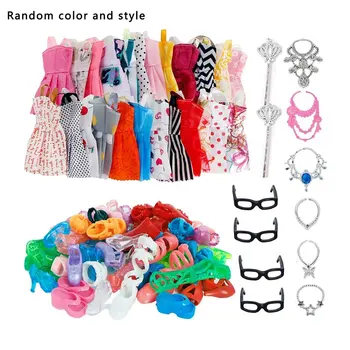 32 Ürün/Set Bebek Aksesuarları=10 Adet oyuncak bebek giysileri Elbise+4 Gözlük+6 Plastik Kolye+2 Çanta+10 Çift Ayakkabı barbie bebek