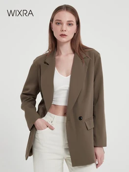 Wixra Kadın Blazer Uzun Kollu Düz Renk Basit Ve Şık Ceketler Kadın Gevşek Bayan Giyim Giyim Klasik