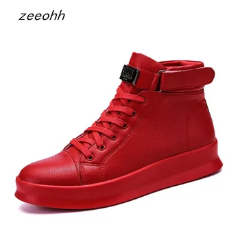 2022 İlkbahar Sonbahar Yeni Erkek Botları Moda Trendi Yüksek top Ayakkabı Nefes Rahat Erkek Ayak Bileği Sneakers Kırmızı Eğitmenler