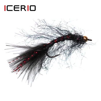 ICERIO 6 ADET Pirinç Boncuk Kafa Siyah Sülük Kırmızı Flaşör Kuyruk Flama Alabalık Balıkçılık Sinek Lures #6