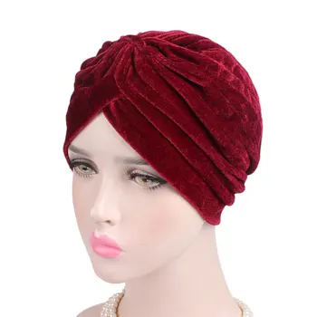 Yeni Moda Müslüman Şapkalar Düz Renk Rahat Çift Streç Kadife Türban Headwrap Türban Şapka Kadınlar Altın Kadife Başörtüsü Şapkalar
