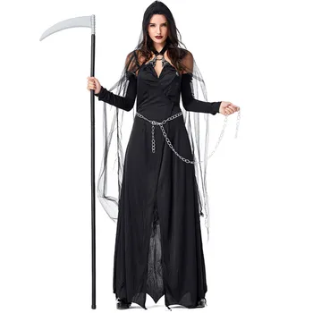 Yetişkin Siyah Şeytani Cadı Kostümü Kadın Cosplay Kostüm Cadılar Bayramı Ruhu Gotik Cadı Uzun Elbise Göçebe 