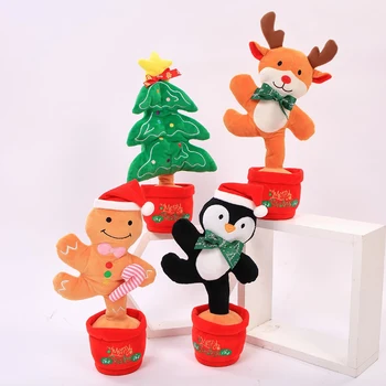 Noel dans oyuncak şarkı konuşan peluş oyuncak ışık ile yılbaşı dekoru hediye şarkı dans konuşmayı öğrenme peluş oyuncaklar
