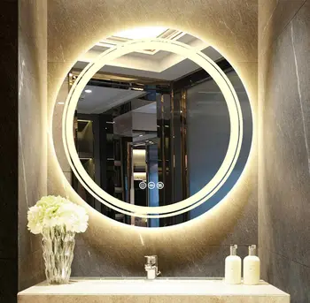 24 İnç LED Banyo Vanity Yuvarlak Ayna Kısılabilir, buğu Önleyici Daire Duvara Monte Ayna, Işıklı makyaj aynası